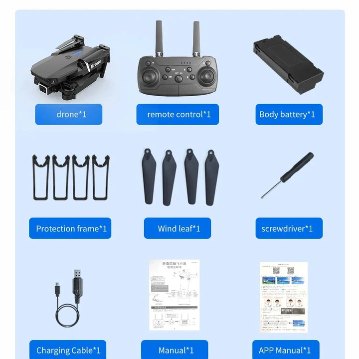 Drone Profissional E88 4K - Grande Angular HD com Câmera WiFi FPV