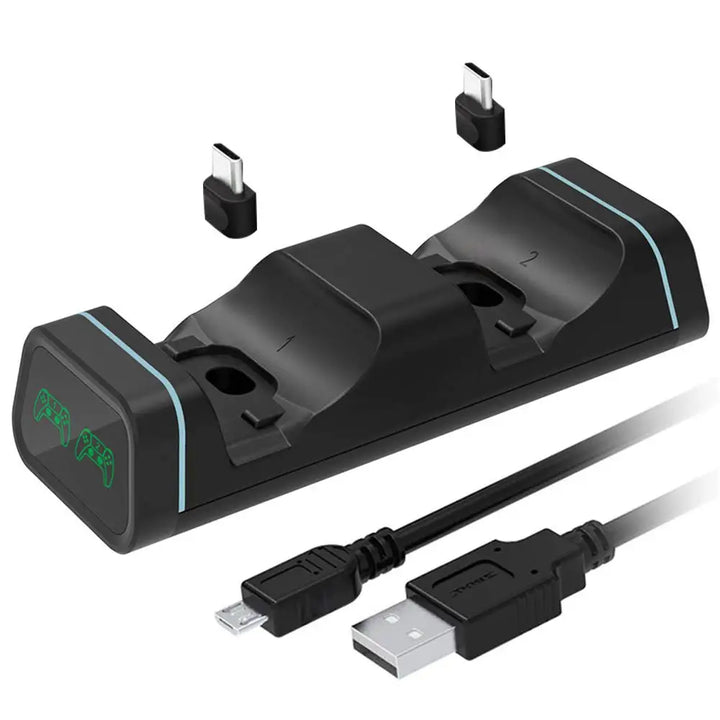 Carregador Duplo para Comandos – Xbox Series S/X, PS5, Nintendo Switch Pro e Google Controller