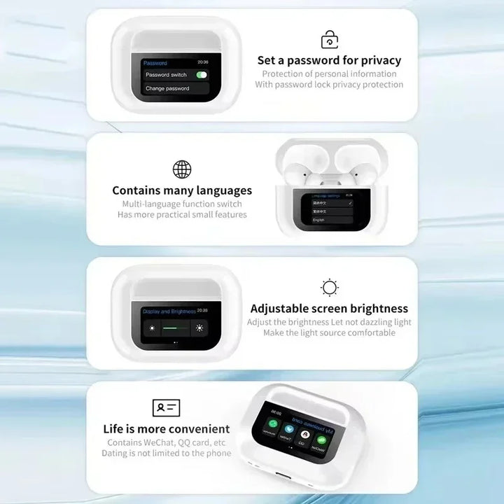 Auscultadores Sem Fio Tech Pro – Bluetooth, Cancelamento de Ruído e Tela LED