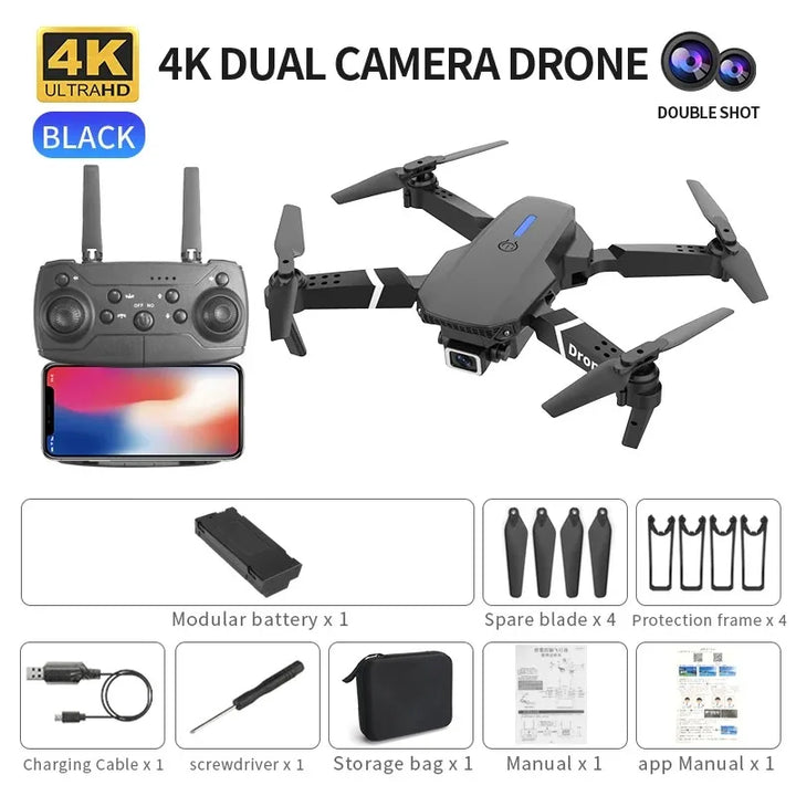 Drone Profissional E88 4K - Grande Angular HD com Câmera WiFi FPV