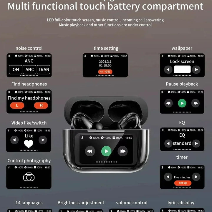 Auscultadores Sem Fio Tech Pro – Bluetooth, Cancelamento de Ruído e Tela LED