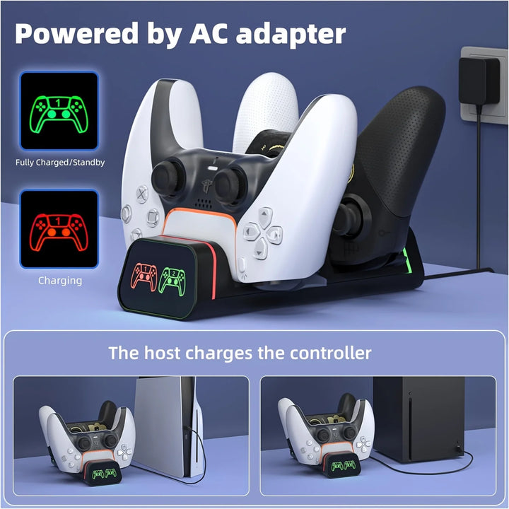 Carregador Duplo para Comandos – Xbox Series S/X, PS5, Nintendo Switch Pro e Google Controller
