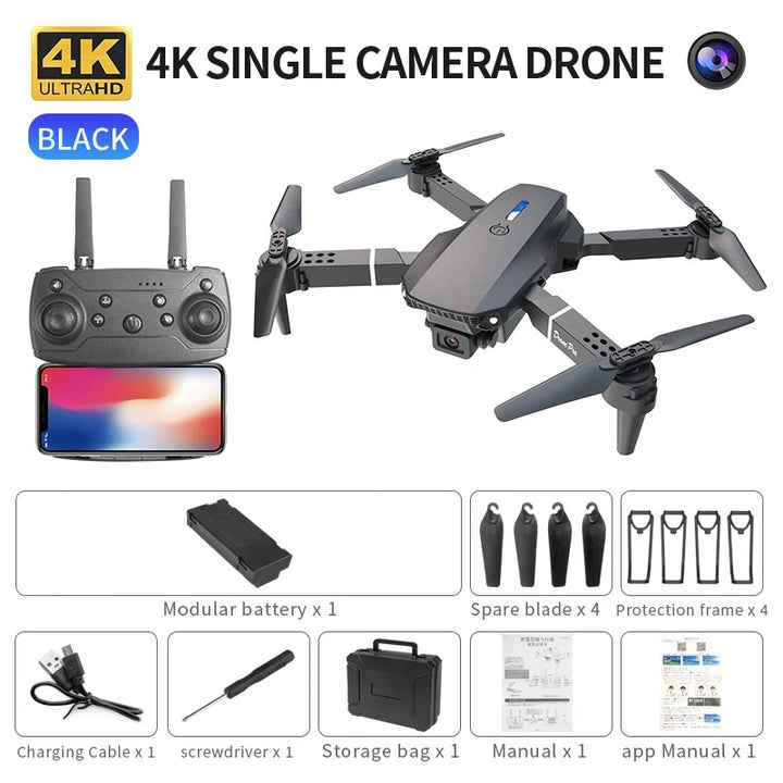 Drone Profissional E88 4K - Grande Angular HD com Câmera WiFi FPV